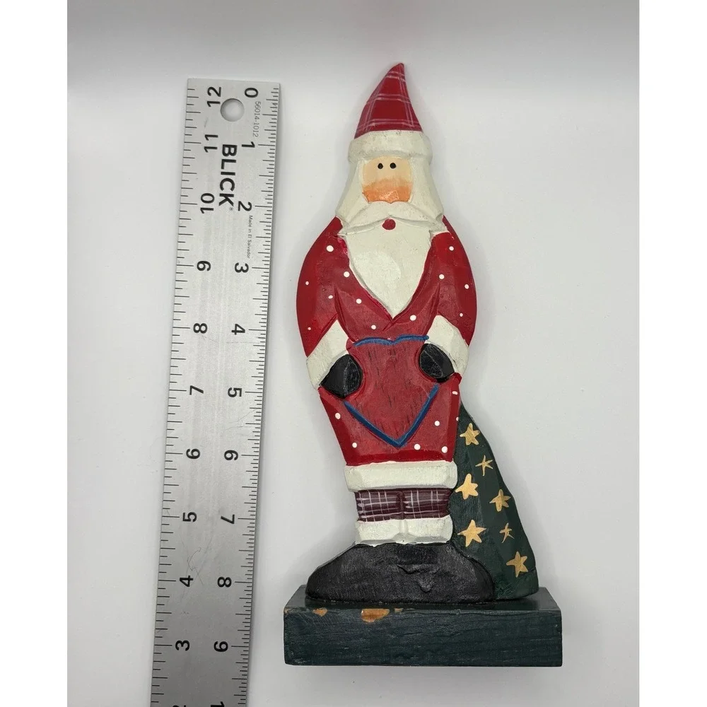 Vintage Midwest of Cannon Falls Folk Art Santa Figurine Resin Faux Wood Heart